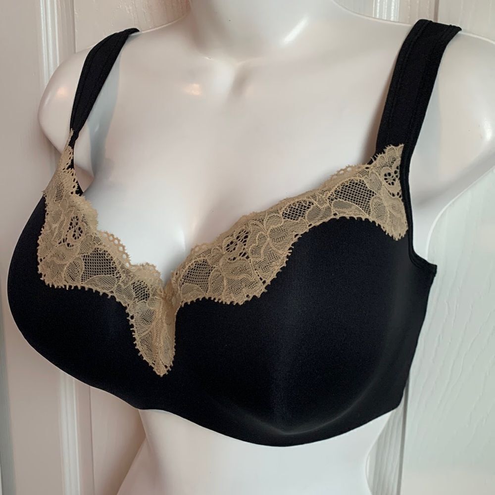 Lane Bryant Cacique Lace Trim Lightly Lined Balconette Bra Black
